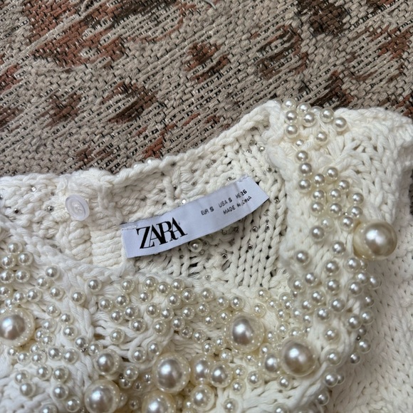 Zara Women Small White Pearl Embellished Knit Tank Sleeveless Blouse Elegant - Picture 5 of 10